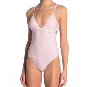 Splendid Eyelet Swimsuit Womens M Medium Pink Mesh V Neck Open Back Unpadded